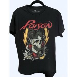 Poison Band T-Shirt Men's L Black Skull Snake Roses Graphic Tee